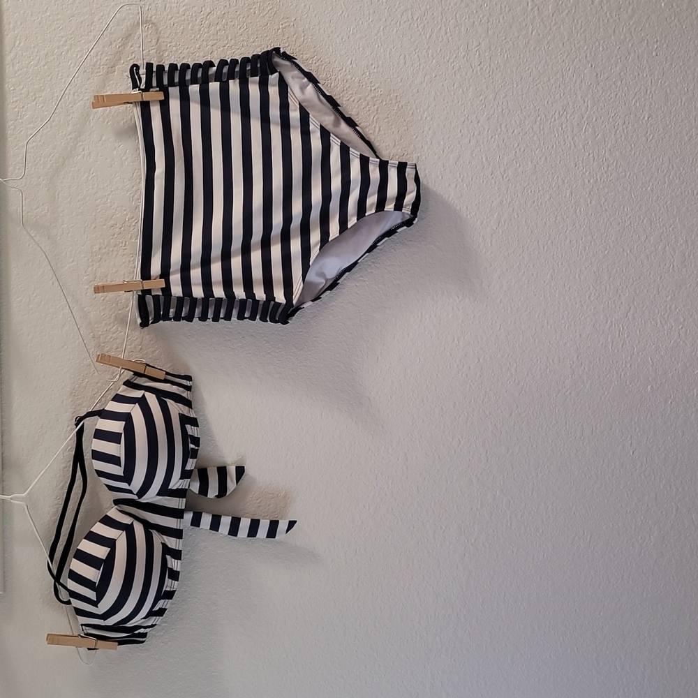 Visha Navy White Striped Two Piece Swimsuit
